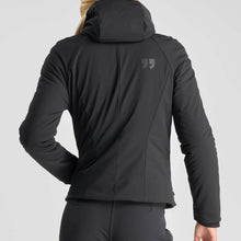 Charger l'image dans la galerie, Woman wearing a black ‘Deer Light Stretch Jacket’ by Hy Sport, made with ECONYL® regenerated nylon.