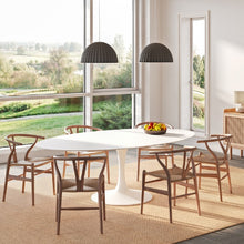 Charger l'image dans la galerie, Modern living room with a beige SynSisal weave rug, a white table in the center, a pendant light, and a window overlooking a green field.