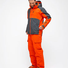Charger l'image dans la galerie, Front view of the Snowbird Wool Jacket Man Hey Sport color Grey and Orange made with ECONYL® regenerated nylon