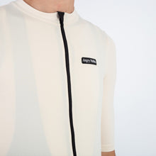 Load image into Gallery viewer, Detail of the Angry Pablo EarthTone Riding Jersey color Chalk made with ECONYL® regenerated nylon
