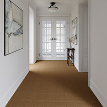 Charger l'image dans la galerie, Hallway with brown carpet, white walls, and a glass door at the end. Rug by Synsisal made with ECONYL® regenerated nylon
