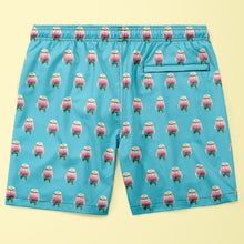 Load image into Gallery viewer, Blue shorts with a pink and green pattern on a yellow background
Made with econyl nylon
