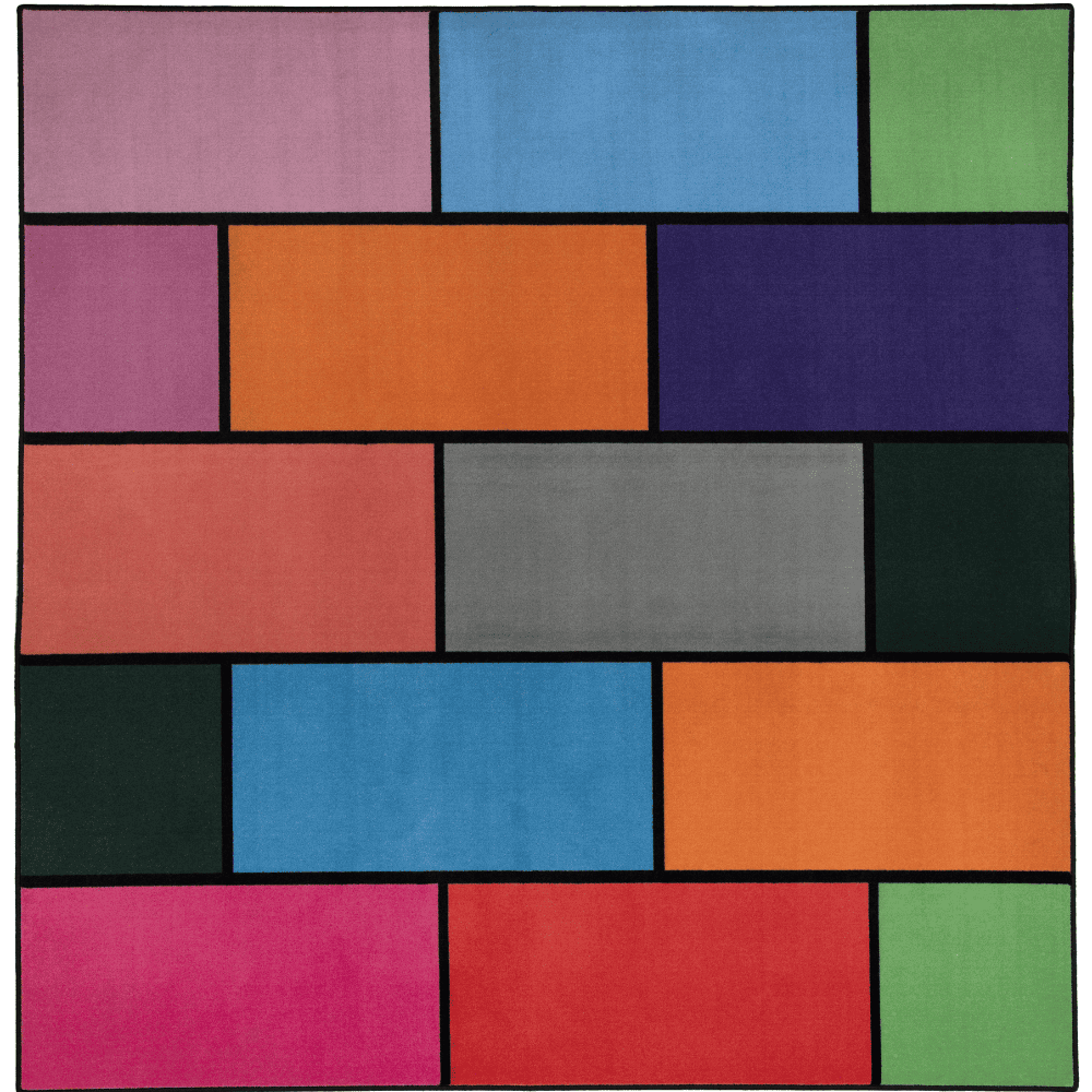 A colorful geometric carpet with bold blocks of color. Limited edition art piece by Ugo Rondinone, made with ECONYL® yarn.