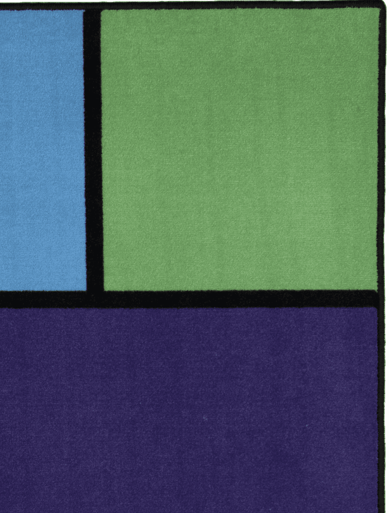 A colorful geometric carpet with bold blocks of color. Limited edition art piece by Ugo Rondinone, made with ECONYL® yarn.