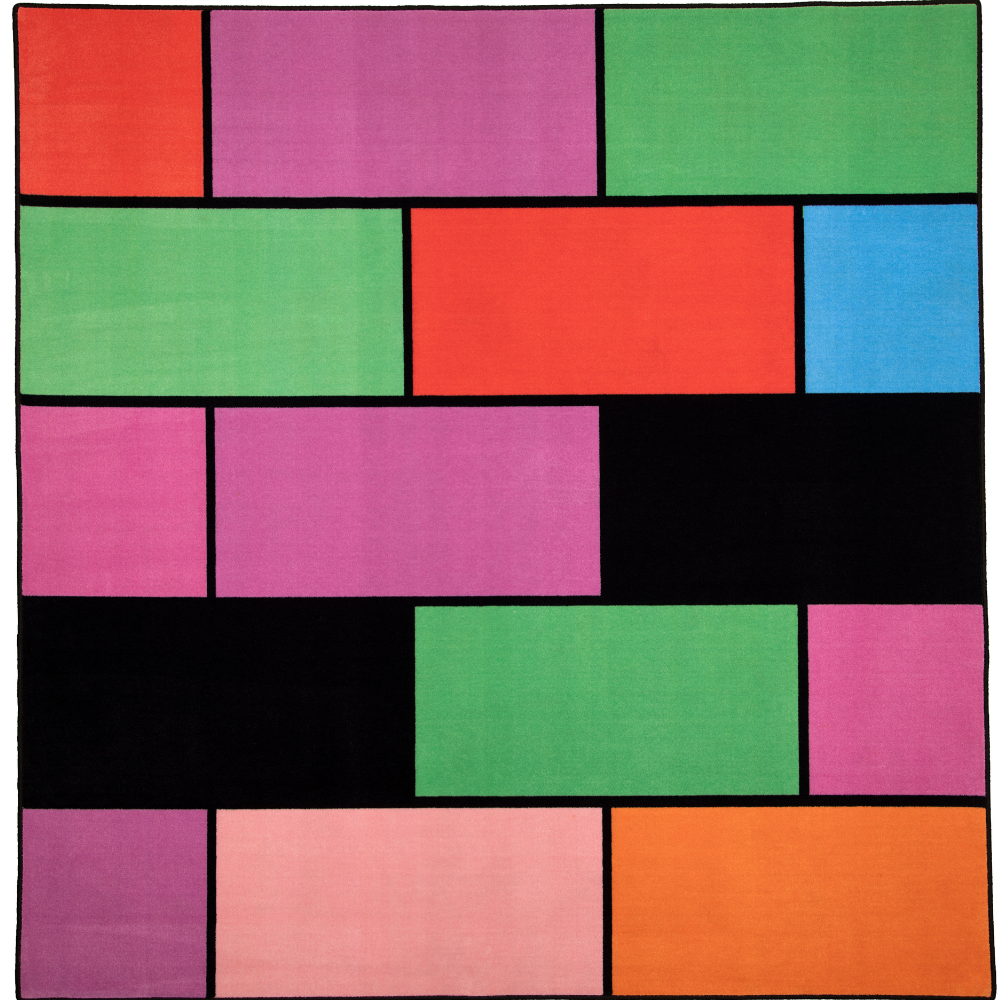 A colorful geometric carpet with bold blocks of color. Limited edition art piece by Ugo Rondinone, made with ECONYL® yarn.