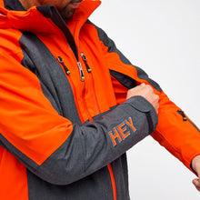 Load image into Gallery viewer, Pocket detail of the Snowbird Wool Jacket Man Hey Sport color Grey and Orange made with ECONYL® regenerated nylon
