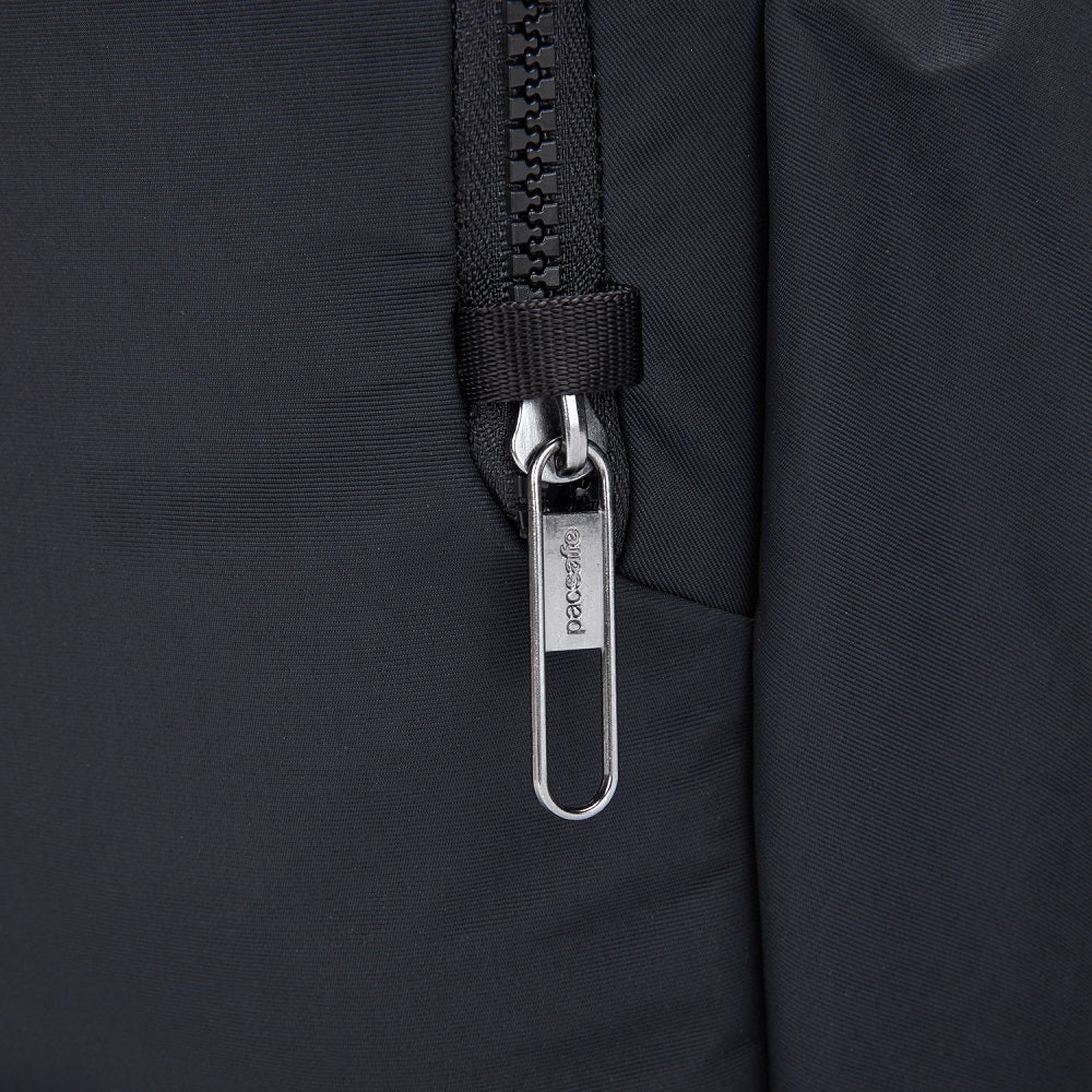 Detail of the Pacsafe Citysafe CX Anti-Theft Backpack color Black made with ECONYL® regenerated nylon
