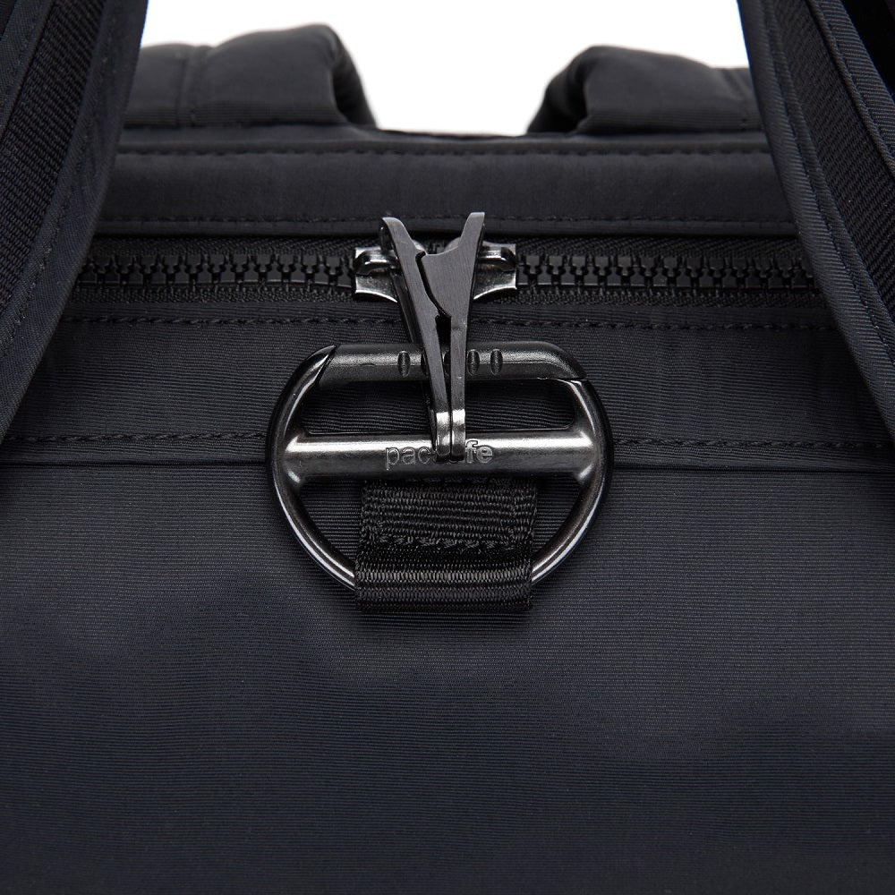 Detail of the Pacsafe Citysafe CX Anti-Theft Backpack color Black made with ECONYL® regenerated nylon