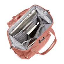 Charger l&#39;image dans la galerie, Inside view of the Pacsafe Citysafe CX Anti-Theft Backpack color Rose made with ECONYL® regenerated nylon
