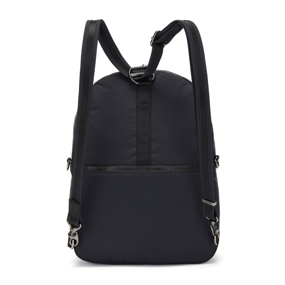 Back view of the Pacsafe Citysafe CX Anti-Theft Convertible Backpack color Black made with ECONYL® regenerated nylon