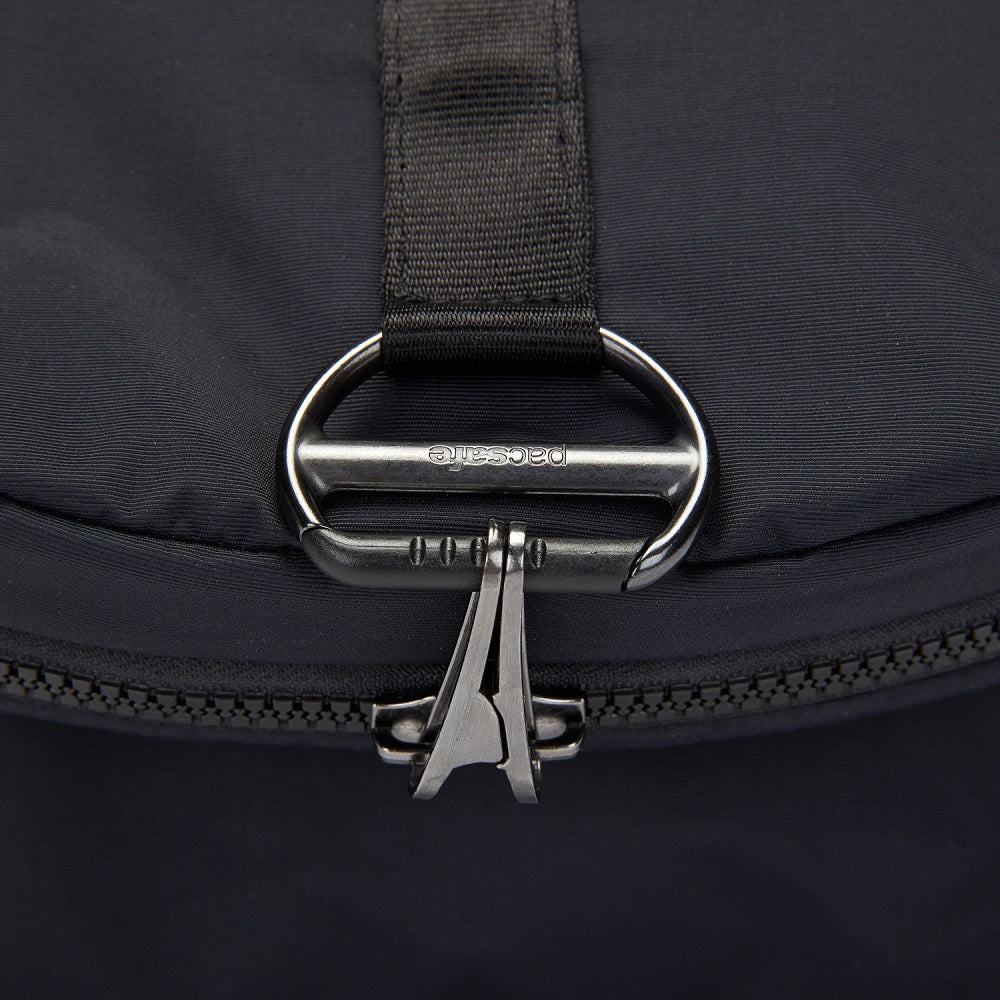 Detail of the Pacsafe Citysafe CX Anti-Theft Convertible Backpack color Black made with ECONYL® regenerated nylon