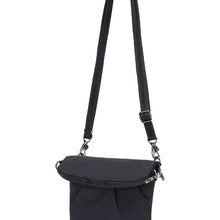 Charger l&#39;image dans la galerie, Side view of the Pacsafe Citysafe CX Anti-Theft Convertible Crossbody color Black made with ECONYL® regenerated nylon
