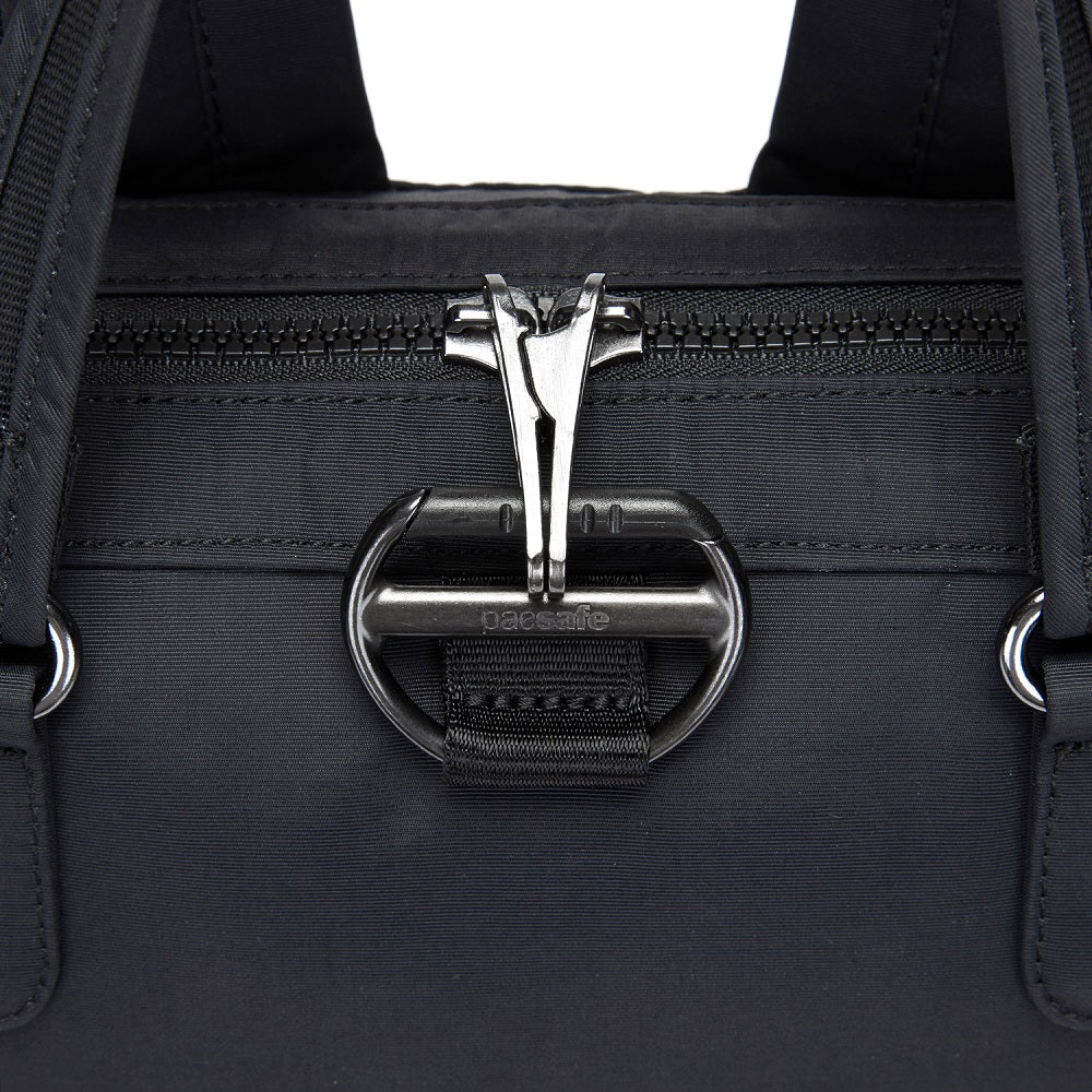 Detail of the Pacsafe Citysafe CX Anti-Theft Mini Backpack color Black made with ECONYL® regenerated nylon
