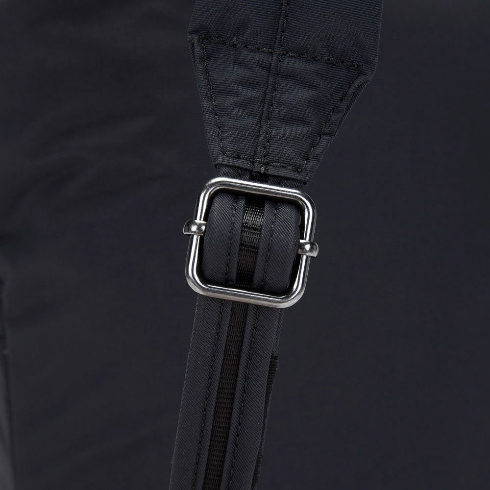 Detail of the Pacsafe Citysafe CX Anti-Theft Mini Backpack color Black made with ECONYL® regenerated nylon